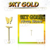 i944rk 9kt gold nose bone 2 5mm plain gold butterfly shaped top 
