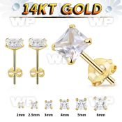 igv one pair 14kt gold ear studs square claw cz