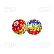 ijdat 8mm ball ferido glued multi crystals in rainbow gay pride belly piercing