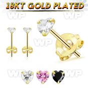 imxgj one pair 18kt gold finish silver ear studs heart cz
