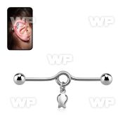 indd15 steel industrial loop barbell, 14g w a dangling tulip 