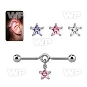 inddzs6 steel industrial loop barbell w a dangling star cz 