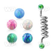 indop5 316l steel industrial coil barbell w synthetic opal ball
