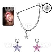 indsdz2 steel industrial loop barbell w jewel ball cz flower