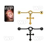 indtd10 anodized steel industrial loop barbell w dangling cross