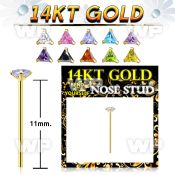 ingrje 14kt gold fishtail straight nose stud triangle cz