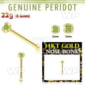 iu4iw0 14kt gold nose bone 2mm prong set genuine peridot stone nose piercing