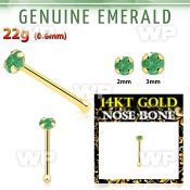 iu4iwep 14kt gold nose bone 2mm prong set genuine emerald stone nose piercing