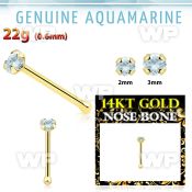 iu4iwt 14kt gold nose bone 2mm prong set genuine aquamarine sto nose piercing