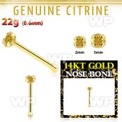 iu4iwy 14kt gold nose bone 2mm prong set genuine citrine stone nose piercing
