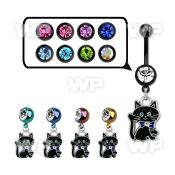 j12spz ion plated steel belly ring l dangling black cat length belly piercing