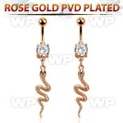 j1aglkt rosegold pvd finish steel navel bananabell cz snake