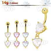 j1igskt gold ion plated 316l steel belly ring w 8mm heart shaped belly piercing