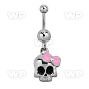 j31ysp steel belly ring skullpink ribbon clear crystal belly piercing