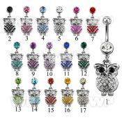 j6100e steel belly ring w dangling crystal owl design length 10m belly piercing