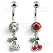 j6100l steel belly ring w dangling crystal cherry design length belly piercing