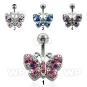 j6100t steel belly ring lower butterfly design ferido glue cryst belly piercing