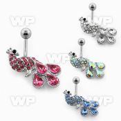 j6100z steel belly ring lower peacock design big tail crystals belly piercing