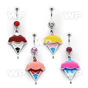 j610ek steel belly ring w dangling painted ice cream cone design belly piercing