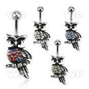 j610sk steel belly ring lower black owl design crystals length belly piercing