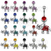 j610yl steel belly ring w dangling elephant crystals length 10mm belly piercing