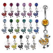 j6112k steel belly ring w dangling crystal duck length 10mm 3 8 belly piercing