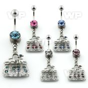 j614i6k steel belly ring w dangling h bag design crystals length belly piercing