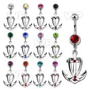 j617k steel belly ring w dangling anchor design cystals length belly piercing