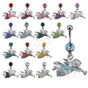 j617ui0 steel belly ring w dangling flying baby angel crystals belly piercing