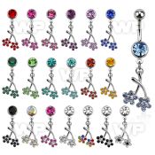 j61db6k steel belly ring w dangling twin flower design length 10m belly piercing