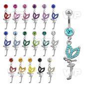 j61dn steel belly ring w dangling bowing fairy crystal studded belly piercing