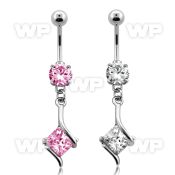j61g0py steel belly ring w dangling dangling square prong set belly piercing