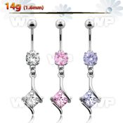 j61g0py steel belly ring w dangling dangling square prong set belly piercing