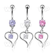 j61gek steel belly ring w dangling heart an inner round shaped belly piercing
