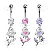 j61gelt steel belly ring lower 8mm prong set cz stone a dangling belly piercing