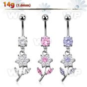 j61gelt steel belly ring lower 8mm prong set cz stone a dangling belly piercing