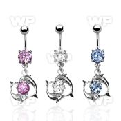 j61ges steel belly ring lower 8mm prong set cz stone a dangling belly piercing