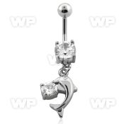 j61glf steel belly ring w dangling small dangling dolphin round belly piercing