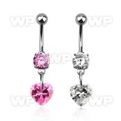 j61gsk9 steel belly ring w dangling 9mm heart shaped cz stone belly piercing