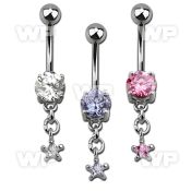 j61gsts steel belly ring w dangling dangling prong set star sha belly piercing
