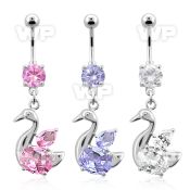 j61gt9 steel belly ring w dangling elegant swan cz stone belly piercing