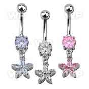 j61gze9 steel belly ring w dangling dangling flower petals form belly piercing