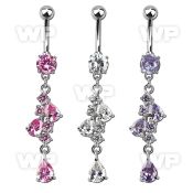 j61gzek steel belly ring lower 8mm prong set cz stone a dangling belly piercing