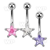 j61gzkl steel belly ring lower 8mm star shaped prong set cz stone belly piercing