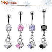 j61gzls steel belly ring press fit double jewel ball dangling belly piercing