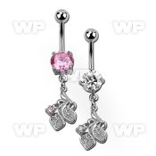 j61gzpk steel belly ring w dangling dangling lily flower design belly piercing
