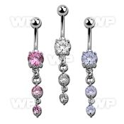 j61gzse steel belly ring w dangling two dangling prong set roun belly piercing
