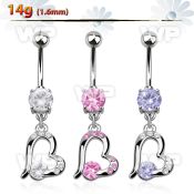 j61gzyk steel belly ring w dangling dangling heart prong set belly piercing