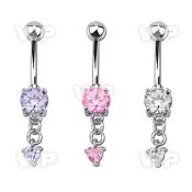 j61gzzl steel belly ring 6mm heart prong set cz stone dangling belly piercing
