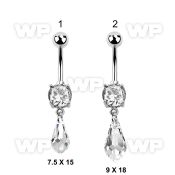 j61lek steel belly ring w dangling long drop shaped crystal belly piercing